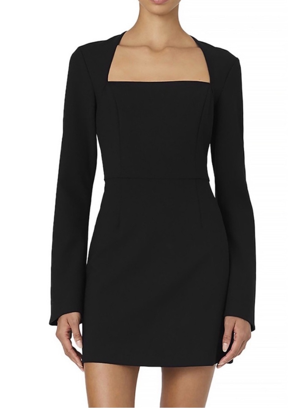 French Connection Black Long-Sleeve Square-Neck Mini Dress